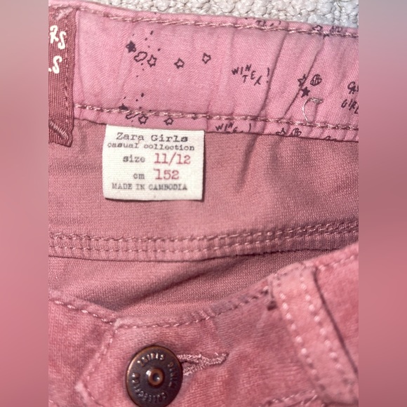 Zara Z1975 Skinny Jeans Girls Sz 11/12 Year Mauve Color Velvet Adjustable Waist - Picture 6 of 8